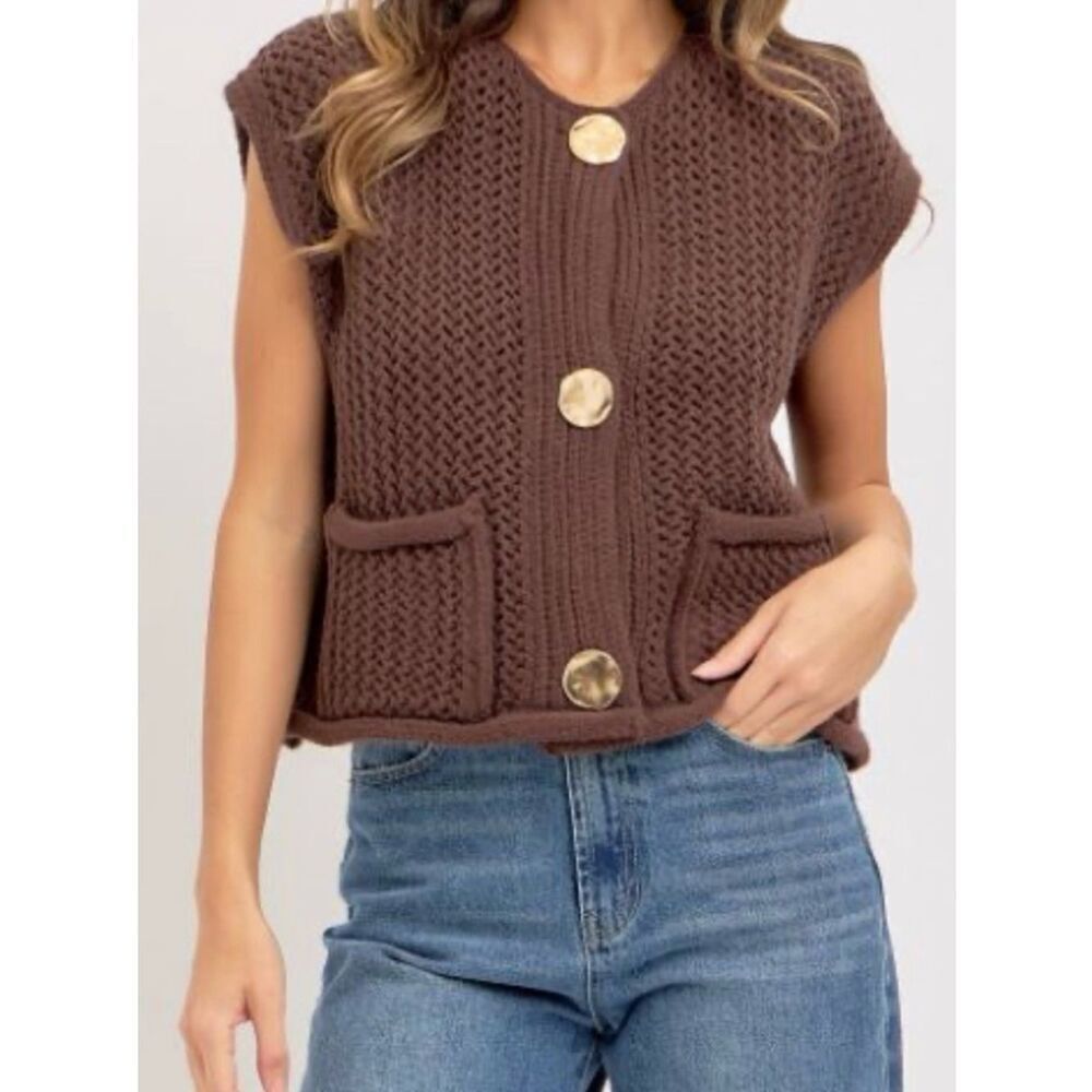 Vigoss Chocolate Knit Vest with Metallic Accents